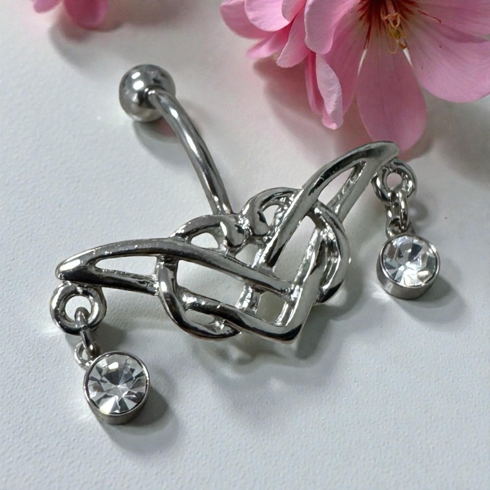 Celtic Gemstone Dangling Curved Barbell For Navel Piercing-14g 7/16 Body Jewelry